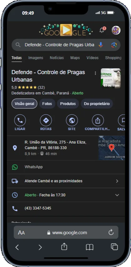 Perfil de Defende Controle de Pragas no Google